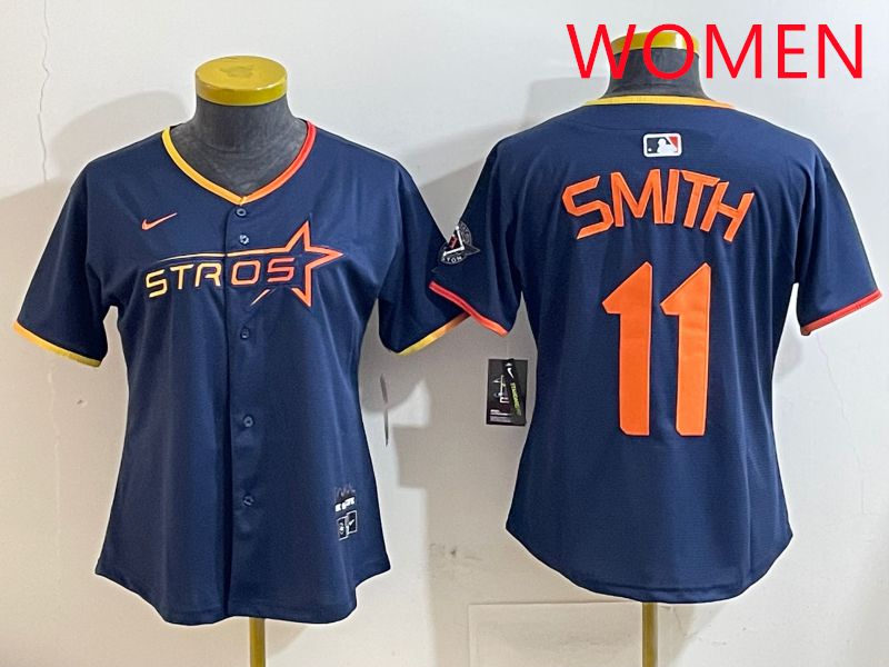 Women Houston Astros #11 Smith Blue three generations Joint Name Nike 2025 MLB Jersey style 3